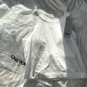 NWT - CRZ YOGA Ribbed High Neck Built-In Bra Crop Tank